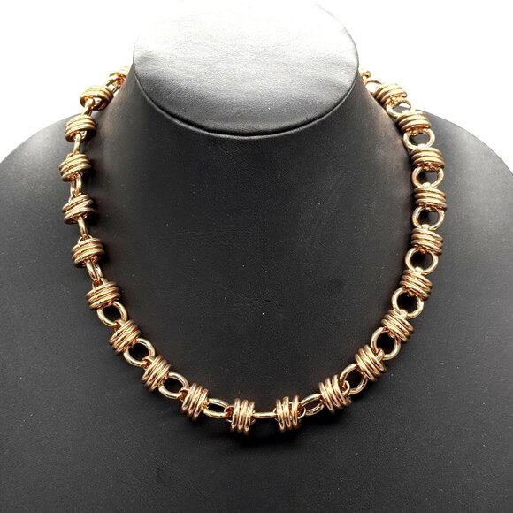 Vintage Bronze Milor Italy Triple Link Chain Statement Necklace Classic - Picture 1 of 4